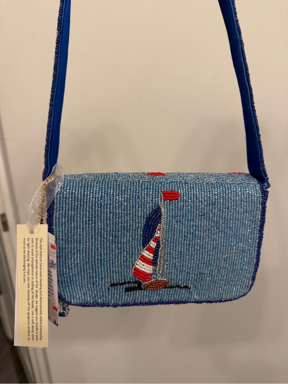 Blue Beaded Sailboat Shoulder Bag - Picture 4 of 5